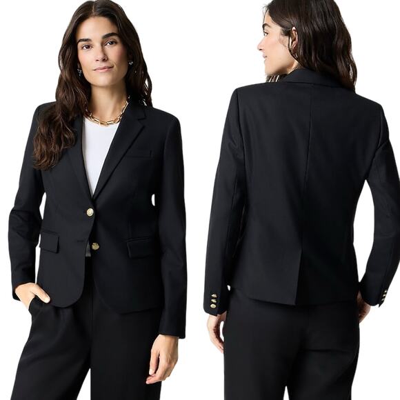 J Crew Schoolboy Blazer Jacket Wool Blend Gold Crest Buttons Black Womens 8 - Picture 1 of 11